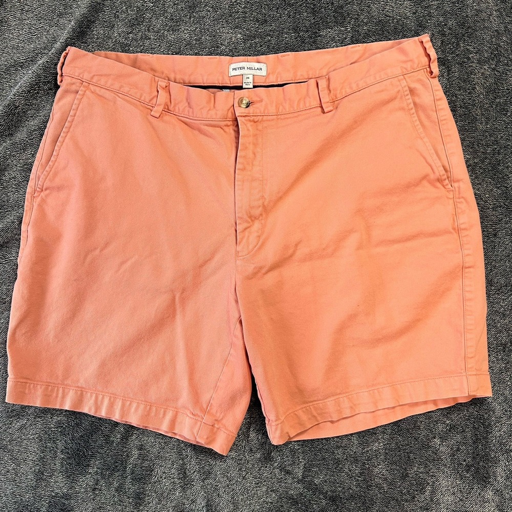 Peter Millar Mens Size 38 Orange Pilot Twill Cotton Athletic Shorts (T5)